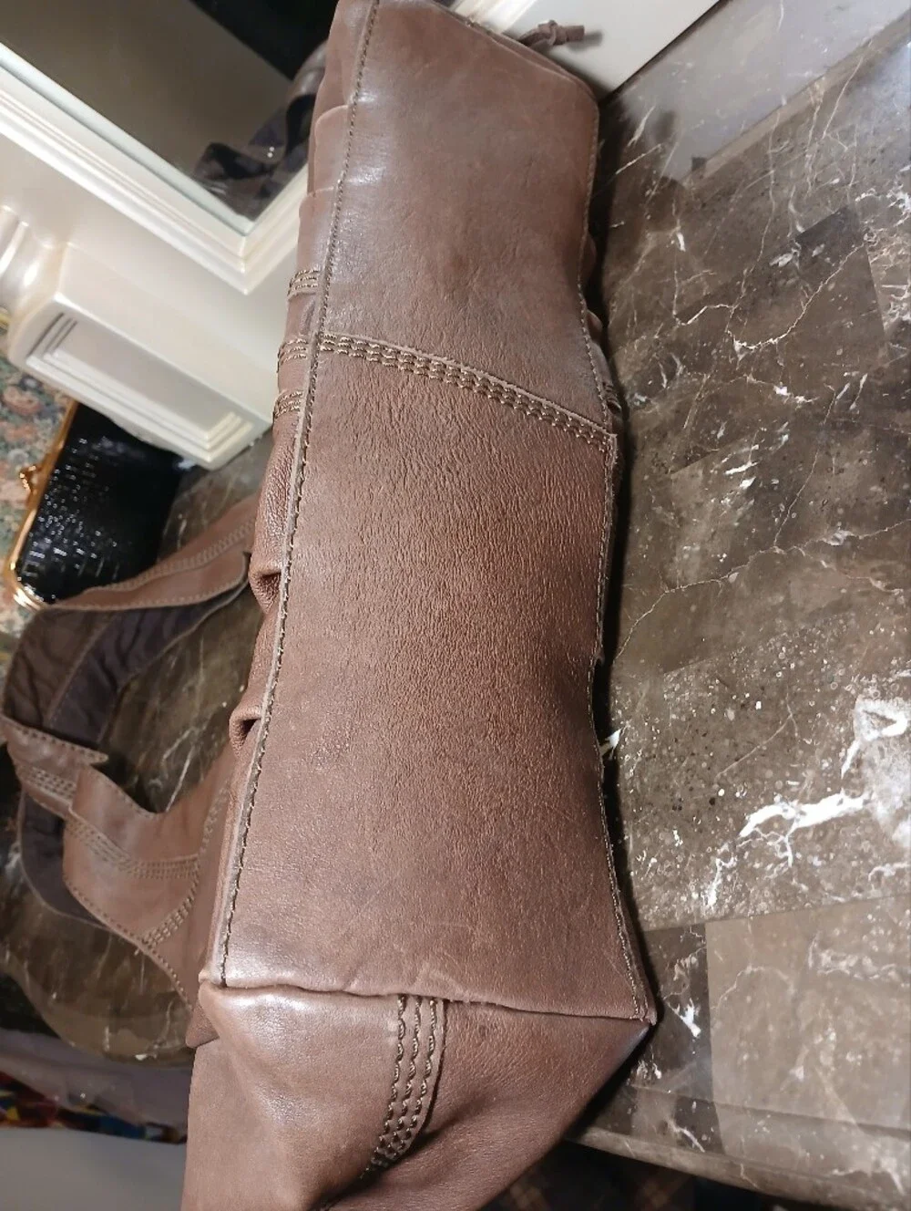 Lucky Brand Brown 100% Cow Hide Leather Braided Stitch Shoulder Tote